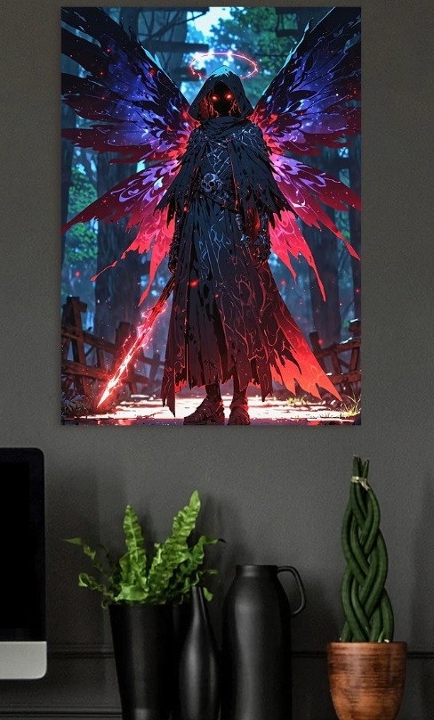 Fallen Seraph Blade of Emberlight — metal poster wall art by Lineer